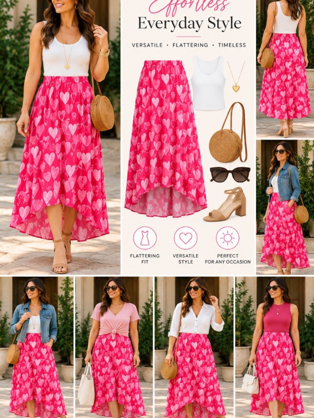 New York & Company Heart Print High-Low Skirt | Size XL | NWOT